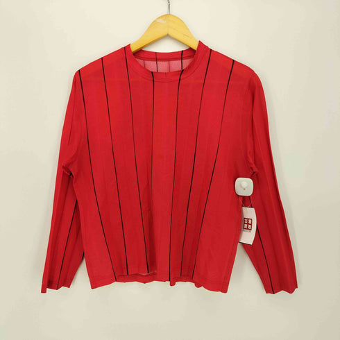 イッセイミヤケ ISSEY MIYAKE クルーネック プリーツ ストライプ カットソー レディース JPN:M