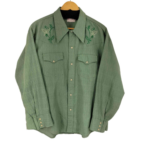 70S 絣 花刺繍 L/S ウエスタンシャツ メンズ