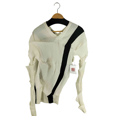 イッセイミヤケ ISSEY MIYAKE 90SS 銀タグ 変形 長袖 プリーツ ワンピース バイカラー レディース M