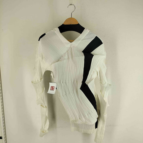 イッセイミヤケ ISSEY MIYAKE 90SS 銀タグ 変形 長袖 プリーツ ワンピース バイカラー レディース M