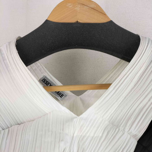 イッセイミヤケ ISSEY MIYAKE 90SS 銀タグ 変形 長袖 プリーツ ワンピース バイカラー レディース M