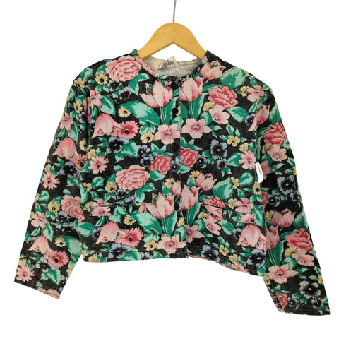 indio インド綿100 花柄 クロップド ノーカラー ジャケット レディース import:M