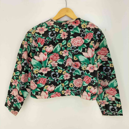 indio インド綿100 花柄 クロップド ノーカラー ジャケット レディース import:M