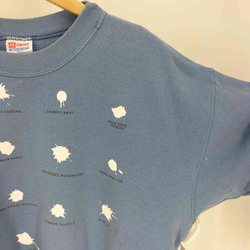 90S Hanes ボディ USA製 ACTIVEWEAR 鳥 バード ネーム プリント 総柄 クルーネック スウェット メンズ import:XL
