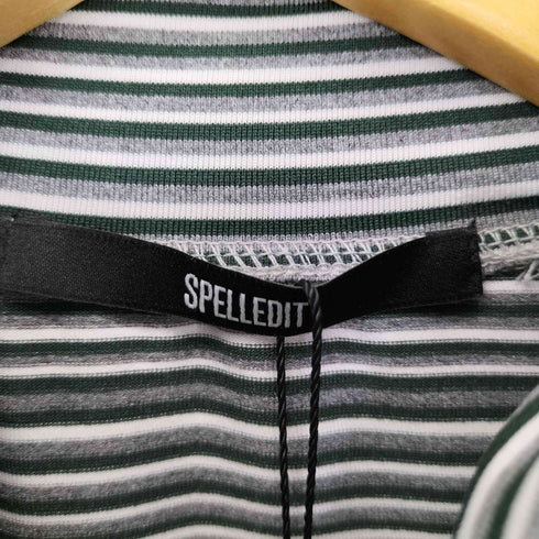 SPELLEDIT モックネック S/S Tシャツ ロゴ刺繍 ボーダー レディース FREE
