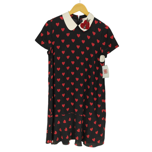 レッドヴァレンティノ RED VALENTINO ハートドット柄襟ビジュー装飾シルクワンピース レディース JPN:42