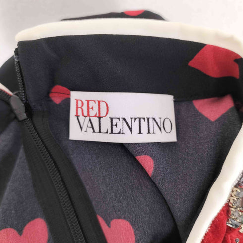 レッドヴァレンティノ RED VALENTINO ハートドット柄襟ビジュー装飾シルクワンピース レディース JPN:42