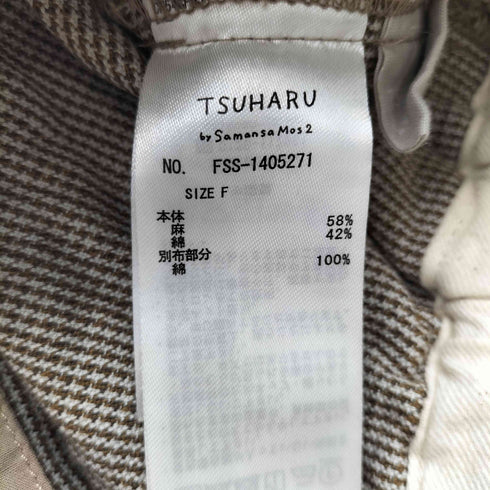 ツハル TSUHARU by Samansa Mos2 リネンコットン ハウンドトゥース 千鳥格子 ワイドパンツ レディース FREE