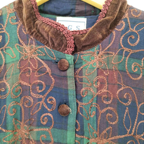 L.G.S. 刺繍デザイン マルチチェック L/S シャツワンピース レディース UK:12