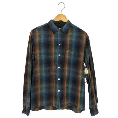 ワコマリア WACKO MARIA OMBRE CHECK OPEN COLLAR SHIRT L/S オンブレチェックレーヨンシャツ メンズ JPN:M