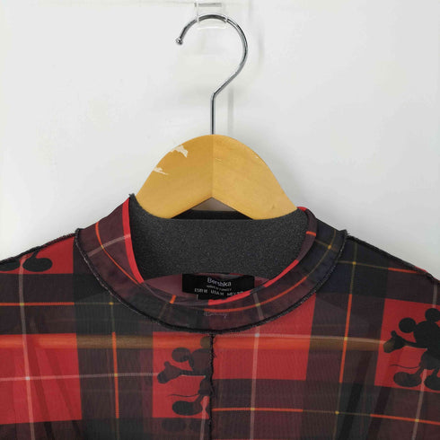 ベルシュカ BERSHKA チェックシアーカットソー ネズミ キャラクタープリント レディース FREE