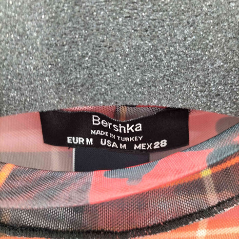 ベルシュカ BERSHKA チェックシアーカットソー ネズミ キャラクタープリント レディース FREE