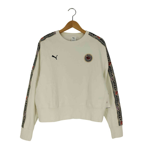 プーマ PUMA ロゴ刺繍 ワッペン ライン切替 クルーネックスウェット レディース import:M