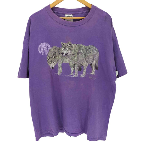 オニータ ONEITA USA製 シングルステッチ ウルフ 狼プリント Tシャツ メンズ JPN:XL