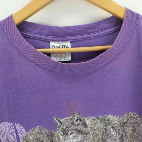 オニータ ONEITA USA製 シングルステッチ ウルフ 狼プリント Tシャツ メンズ JPN:XL