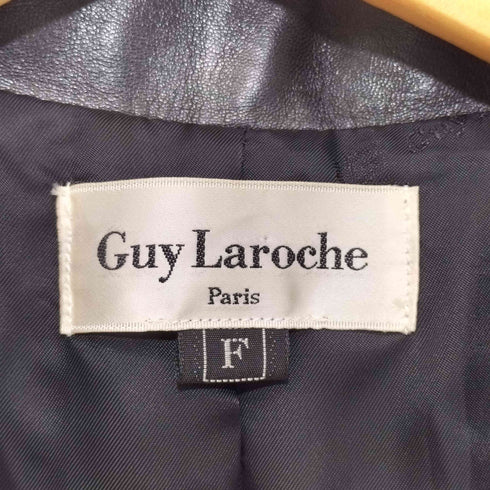 GuyLaroche ヘリンボーン柄 襟素材切替 ピッグレザー ステンカラーコート レディース FREE