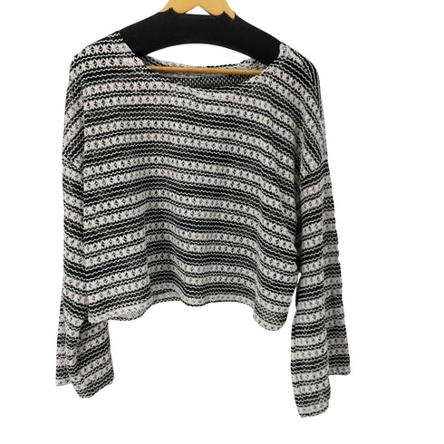 クロシェ編みメッシュボーダーカットソー クロップド レディース JPN:XL