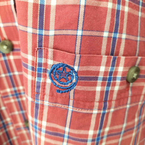 ラングラー Wrangler ワンポイント刺繍ボタンダウンS/Sチェックシャツ メンズ JPN:L