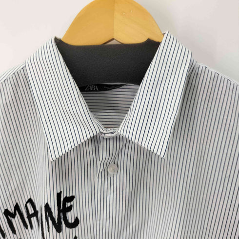 ザラ ZARA ペイント加工 L/Sストライプシャツ メンズ JPN:L