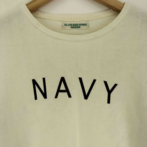 ISLAND KNIT WORKS NAVY プリント スリーブ 切替 コットン ニット メンズ