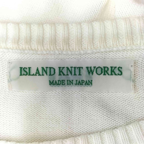 ISLAND KNIT WORKS NAVY プリント スリーブ 切替 コットン ニット メンズ