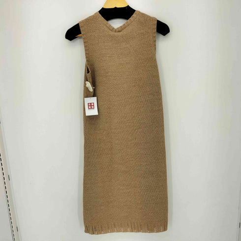 ピエールカルダン pierre cardin コットン混 レーヨン フロント花模様 ノースリーブ ニットワンピース レディース import:M