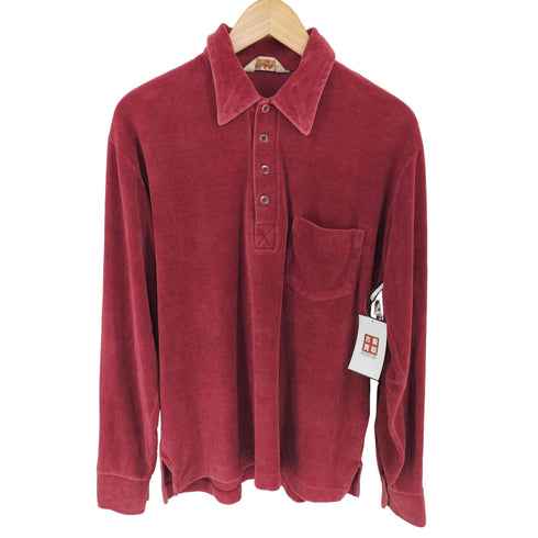 THANE 70s MADE IN HONGKONG 片ポケ パイルL/Sポロシャツ 襟芯 メンズ import:M