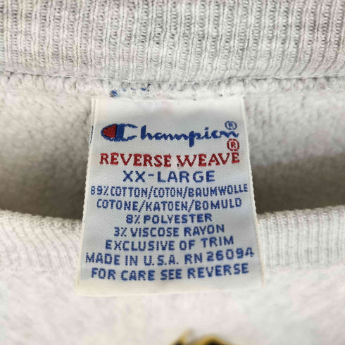チャンピオン Champion 90s 刺繍タグ MADE IN USA REVERSE WEAVE 袖目あり フロントワッペン霜降りスウェット SIMMONS メンズ import:XXL