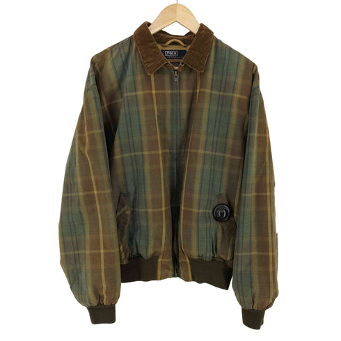 ポロバイラルフローレン Polo by RALPH LAUREN 90s MADE IN PORTUGAL 襟コーズ オイルドコットン チェックブルゾン ショート丈 メンズ import:L