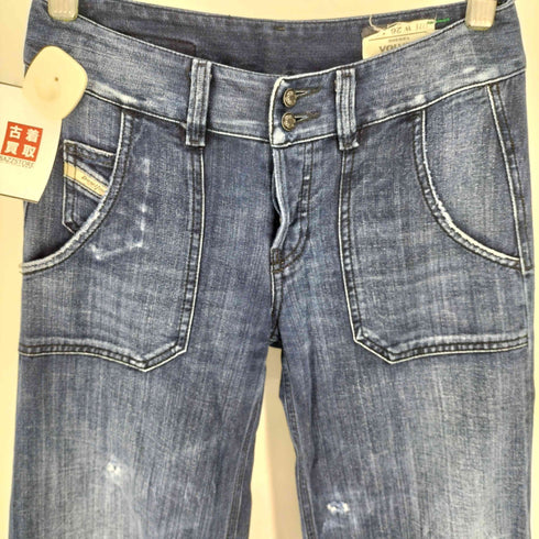 ディーゼル DIESEL 00S イタリア製 VOLVER ベイカーポケット ダメージ ワイド デニム パンツ Y2K レディース W26 L30