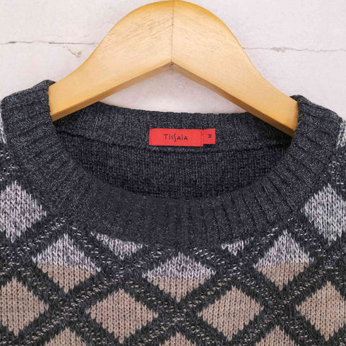 TISSAIA フロントダイヤモンド柄クルーネックニット メンズ JPN:M