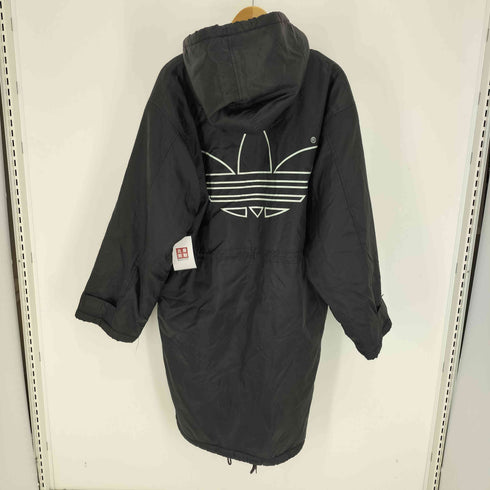 アディダス adidas 80-90S 三角タグ 裏ボア ビッグ トレフォイル ロゴ プリント ナイロン スナップボタン フーデッド ベンチコート メンズ import:M