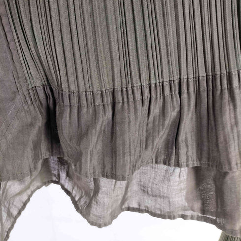 プリーツプリーズイッセイミヤケ PLEATS PLEASE ISSEY MIYAKE 09SS フリル切替 ドレープカーディガン プリーツ オリーブ レディース JPN:3
