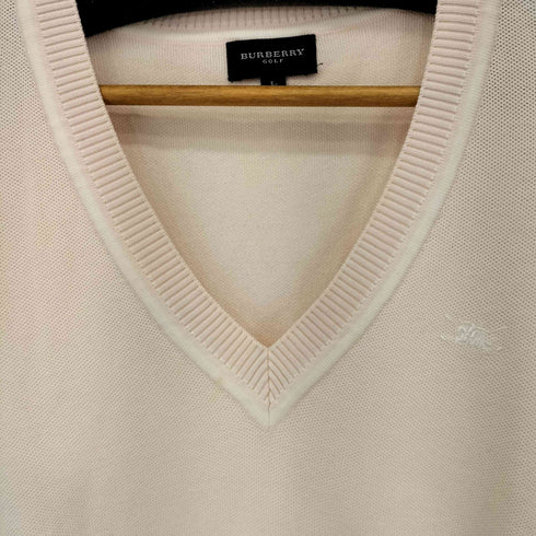 バーバリーゴルフ BURBERRY GOLF ロゴ刺繍Vネックコットンニット レディース import:L