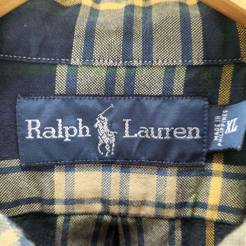 ラルフローレン RALPH LAUREN チェック柄 エルボーパッチ ボタンダウンシャツ メンズ import:XL