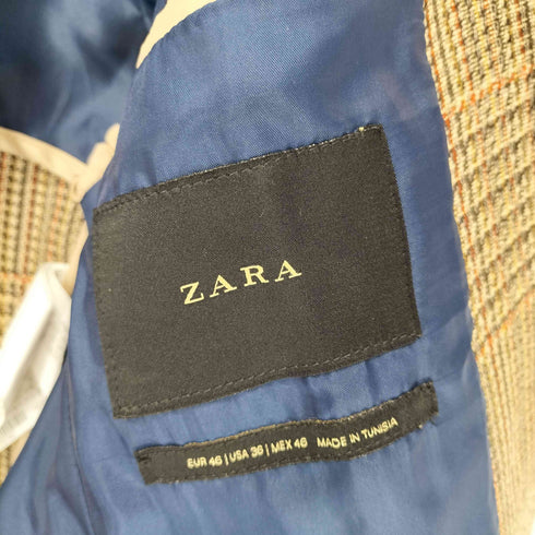 ザラ ZARA 金タグ ガンクラブチェックテーラードジャケット メンズ 46