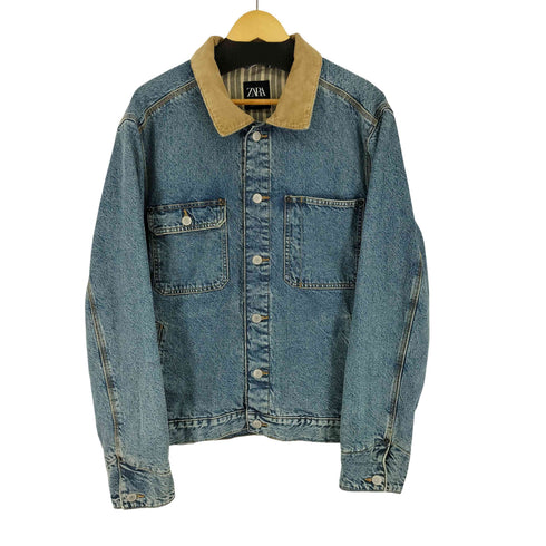 ザラ ZARA 襟コーデュロイ デニムトラッカージャケット メンズ import:L