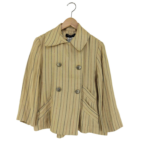 YOSHI KONDO MADE IN FRANCE リネン100 メタルボタン ダブルブレストストライプジャケット レディース import:S