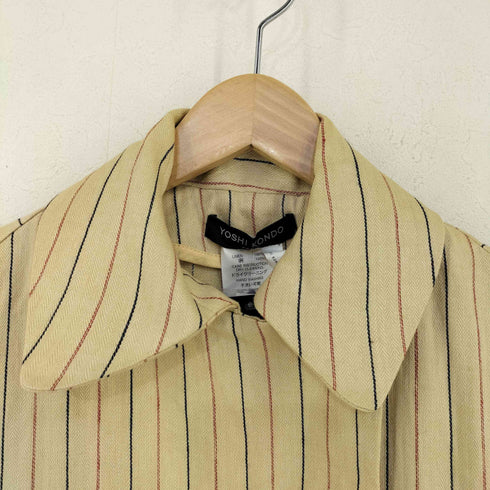 YOSHI KONDO MADE IN FRANCE リネン100 メタルボタン ダブルブレストストライプジャケット レディース import:S