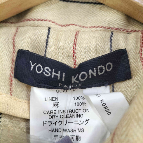 YOSHI KONDO MADE IN FRANCE リネン100 メタルボタン ダブルブレストストライプジャケット レディース import:S