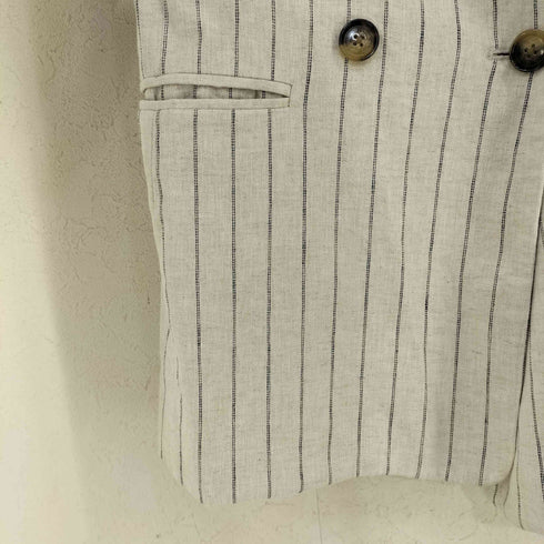バナナリパブリック BANANA REPUBLIC LINEN DB 2 BUT ダブルブレスト コットンリネン ストライプテーラードジャケット レディース JPN:0