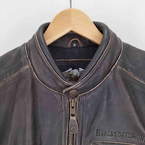 ハーレーダビッドソン HARLEY-DAVIDSON 10SS JAVA LEATHER JACKET ジャバ 純正 レザー ジャケット バックロゴ刺繍 シングルライダースジャケット メンズ import:S