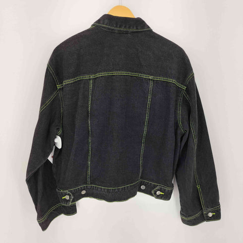 エイチアンドエム H&M ブラックデニムジャケット グリーンステッチ セットアップ レディース US 8