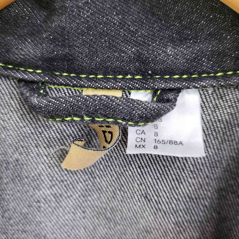 エイチアンドエム H&M ブラックデニムジャケット グリーンステッチ セットアップ レディース US 8