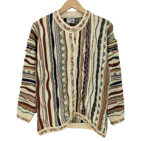 Purely Australian 90s オーストラリア製 PURE NEW WOOL 総柄 ウール3Dニットカーディガン レディース import:S