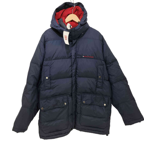 トミーヒルフィガー TOMMY HILFIGER ロゴ刺繍 フード付き ダブルジップ ダウンジャケット メンズ L/G