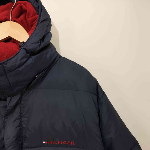 トミーヒルフィガー TOMMY HILFIGER ロゴ刺繍 フード付き ダブルジップ ダウンジャケット メンズ L/G