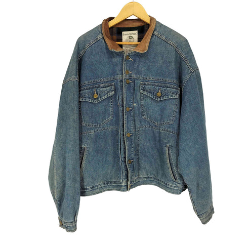 バナナリパブリック BANANA REPUBLIC 80~90S ADVENTURE OUTFITTERS 襟レザー切替裏地中綿デニムジャケット メンズ JPN:XL
