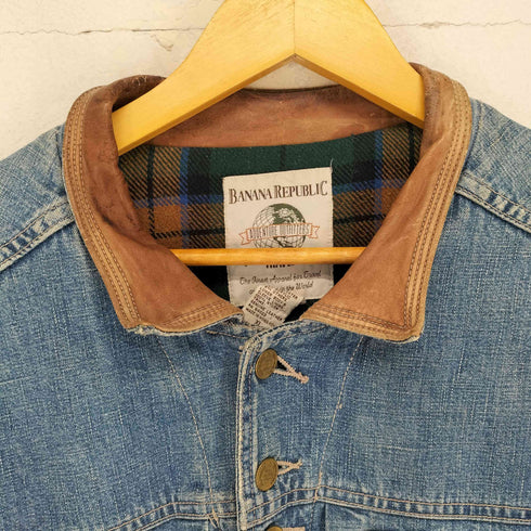 バナナリパブリック BANANA REPUBLIC 80~90S ADVENTURE OUTFITTERS 襟レザー切替裏地中綿デニムジャケット メンズ JPN:XL