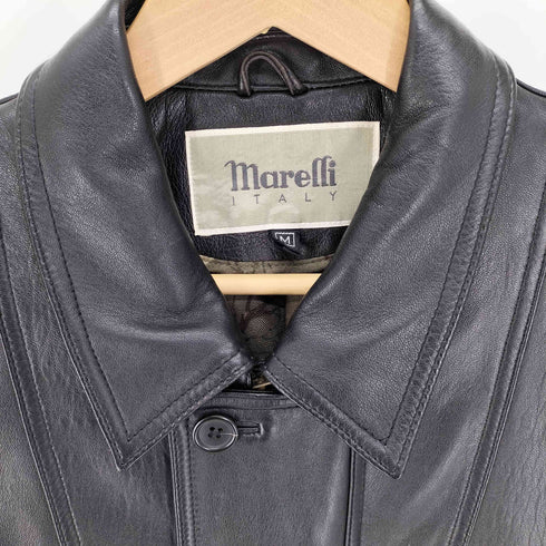 Marelli 裏地絵画 乗馬 羊革 シープ 比翼 ジップアップ レザージャケット メンズ import:M